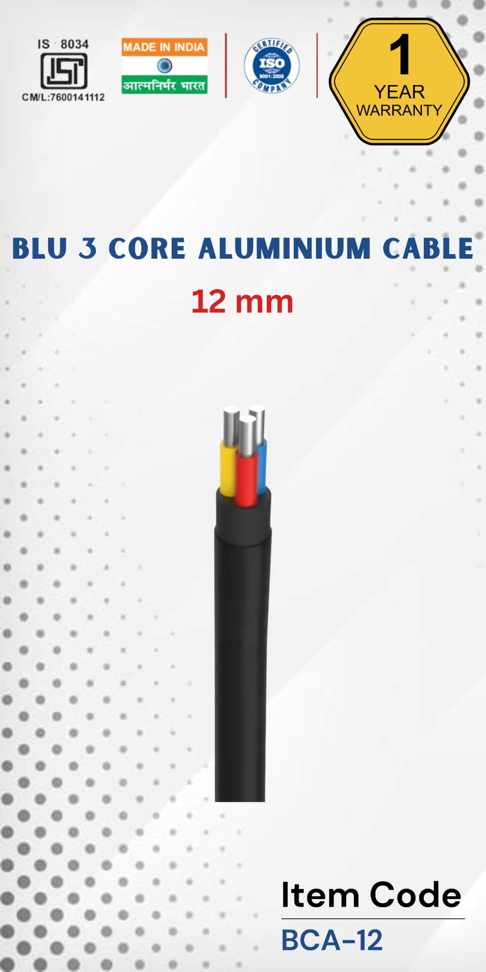 BLU 3 Core Aluminium Cable